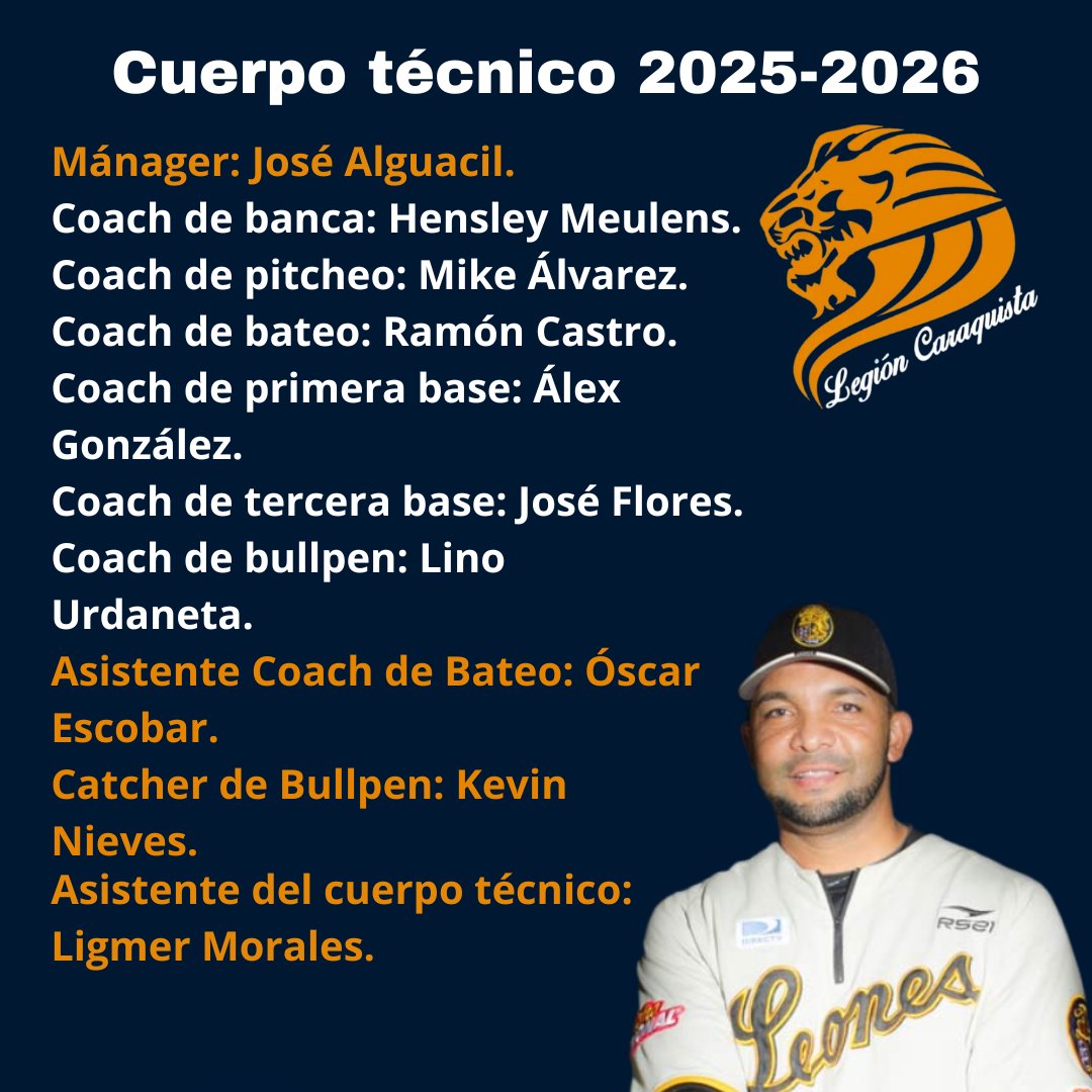 LegionCaraquist's tweet image. Así estará conformado el cuerpo técnico de los Leones del Caracas para la próxima campaña 2025-2026:

Así lo dio a conocer oficialmente el equipo el día de hoy. 💯

#SomosLegión🦁😎🔥