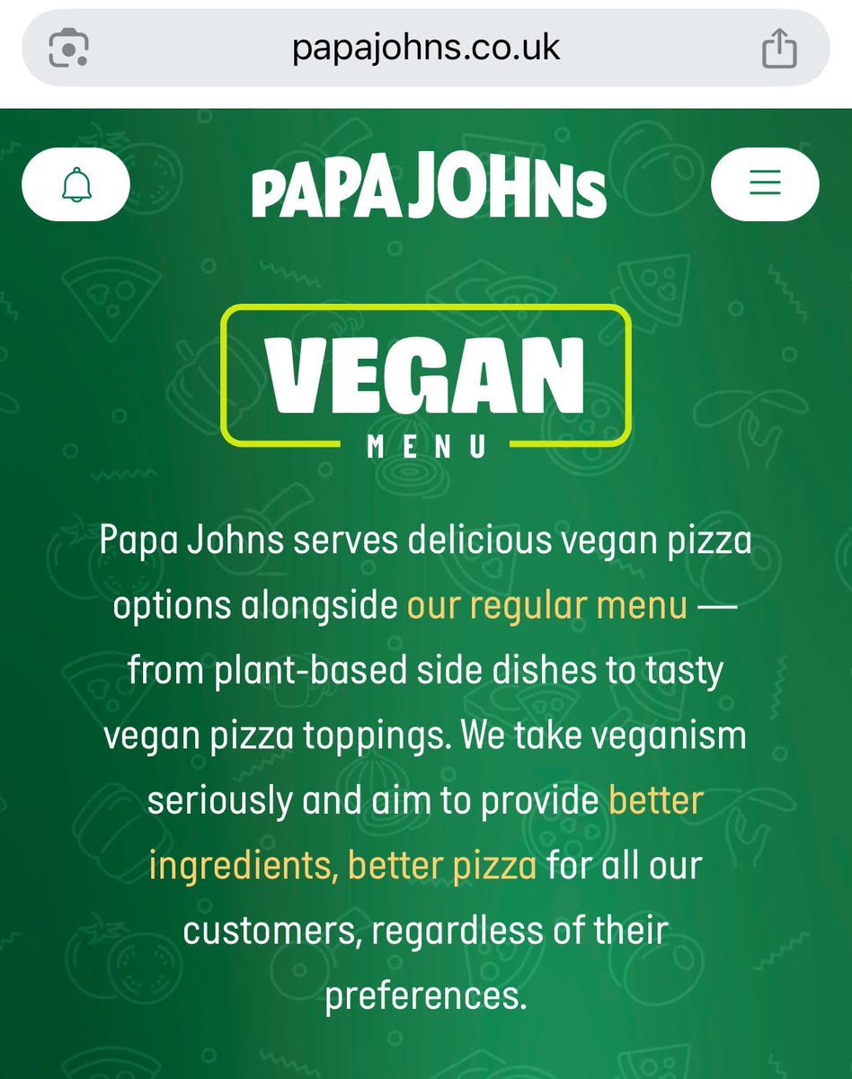 PaulHShapiro's tweet image. Wow, is @PapaJohnsUK killing it with a full vegan menu—4 pizzas, cauliflower wings, dairy-free Ben & Jerry’s… and even sides like “Not‑Chicken” bites 🍕🔥
Feels like this is needed on our side of the pond, @PapaJohns
papajohns.co.uk/menu/vegan