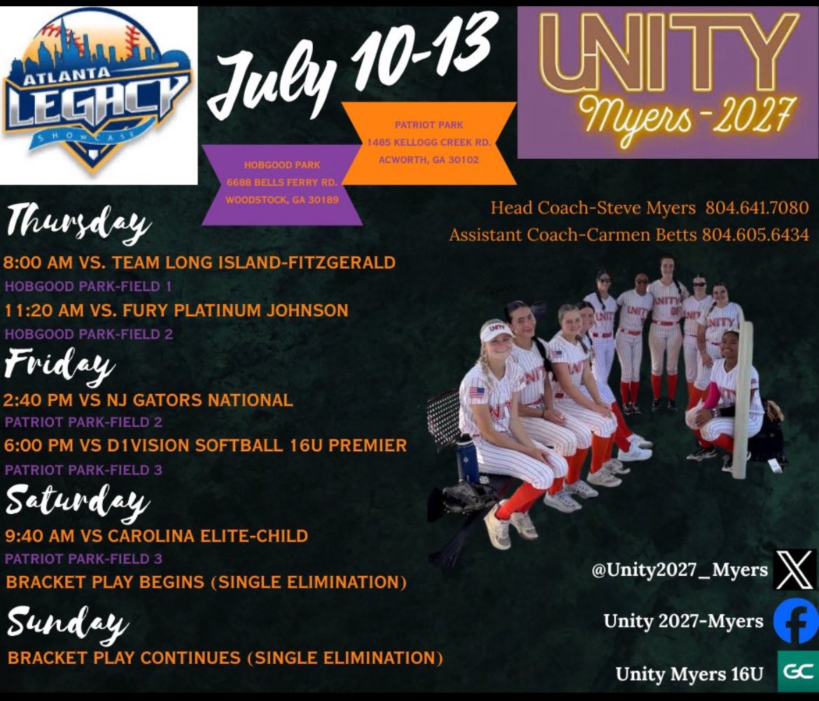 Jordan Morey 2028 (@jordanmorey_00) on Twitter photo Looking forward to the Atlanta Legacy Showcase this week!!! 🧡💜<a href="/Unity2027_Myers/">Unity 2027-Myers</a> <a href="/VAUnitySB/">Unity Softball</a>
<a href="/c_lyon22/">Corey Lyon</a> <a href="/VTechSBcoach/">Pete</a> <a href="/CoachTylka/">Jeff Tylka</a> <a href="/HuemulMata/">Huemul Mata</a> <a href="/CoachDot_LU/">Dot Richardson</a> <a href="/ashleychastain/">Ashley Chastain Woodard</a> <a href="/jodydavidson/">Jody Davidson</a> <a href="/AshleyWadeUNCW/">Ashley Wade</a> Looking forward to the Atlanta Legacy Showcase this week!!! 🧡💜<a href="/Unity2027_Myers/">Unity 2027-Myers</a> <a href="/VAUnitySB/">Unity Softball</a>
<a href="/c_lyon22/">Corey Lyon</a> <a href="/VTechSBcoach/">Pete</a> <a href="/CoachTylka/">Jeff Tylka</a> <a href="/HuemulMata/">Huemul Mata</a> <a href="/CoachDot_LU/">Dot Richardson</a> <a href="/ashleychastain/">Ashley Chastain Woodard</a> <a href="/jodydavidson/">Jody Davidson</a> <a href="/AshleyWadeUNCW/">Ashley Wade</a>