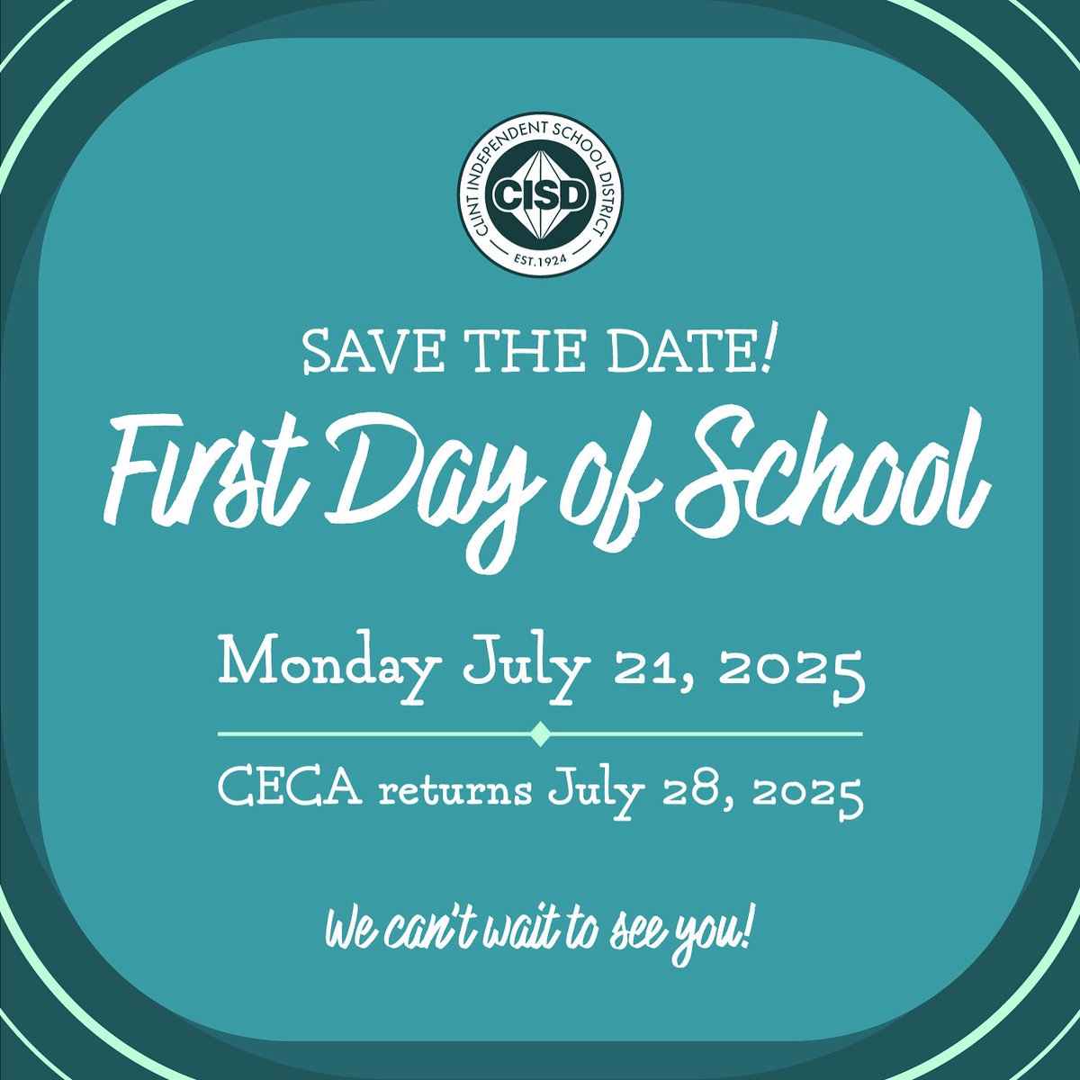 SAVE THE DATE 🗓️

Summer's great, but we're already looking forward to seeing our halls filled again with smiles and laughter! 😁

Please mark your calendars for our first day of school on Monday, July 21, 2025.

Get ready for a fantastic year of learning and growth! More details