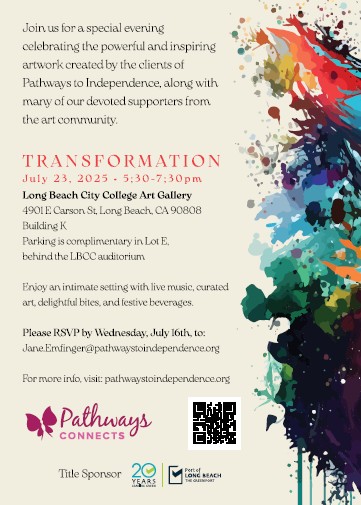 Join Pathways to Independence for a special evening celebrating the powerful and inspiring artwork at their Transformation Art Show on July 23rd at 5:30pm at our LBCC Campus Art Gallery! For more information visit: pathwaystoindependence.org