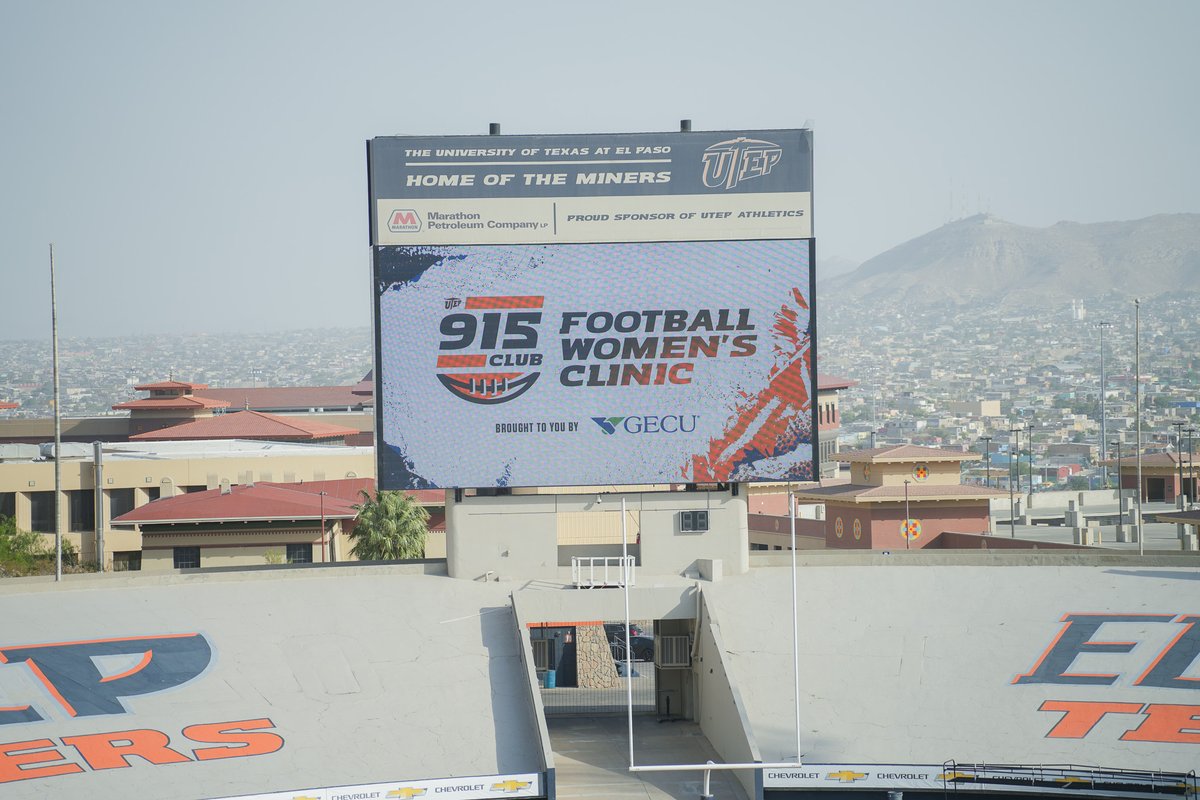 UTEPAthletics's tweet image. Don't forget to get your tickets to this years Women's Football Clinic ⛏️
📅Saturday July 26 at 6pm
📍The Sun Bowl
#PicksUp