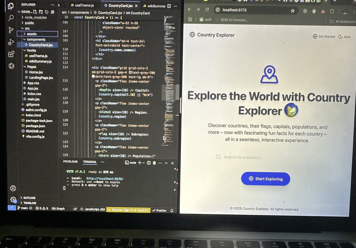 OperaFaboyinde's tweet photo. Day 3 of #30DaysOf30Apps β
πΊοΈβ¨ Todayβs app: Country Explorer
Wanna know the capital of Laos or the flag of Namibia?
Explore countries in light or dark mode β your vibe, your choice πβοΈ
#30Days30Apps #30Days #BUILDwithDLTAfrica https://t.co/OZ1QKKOOef
