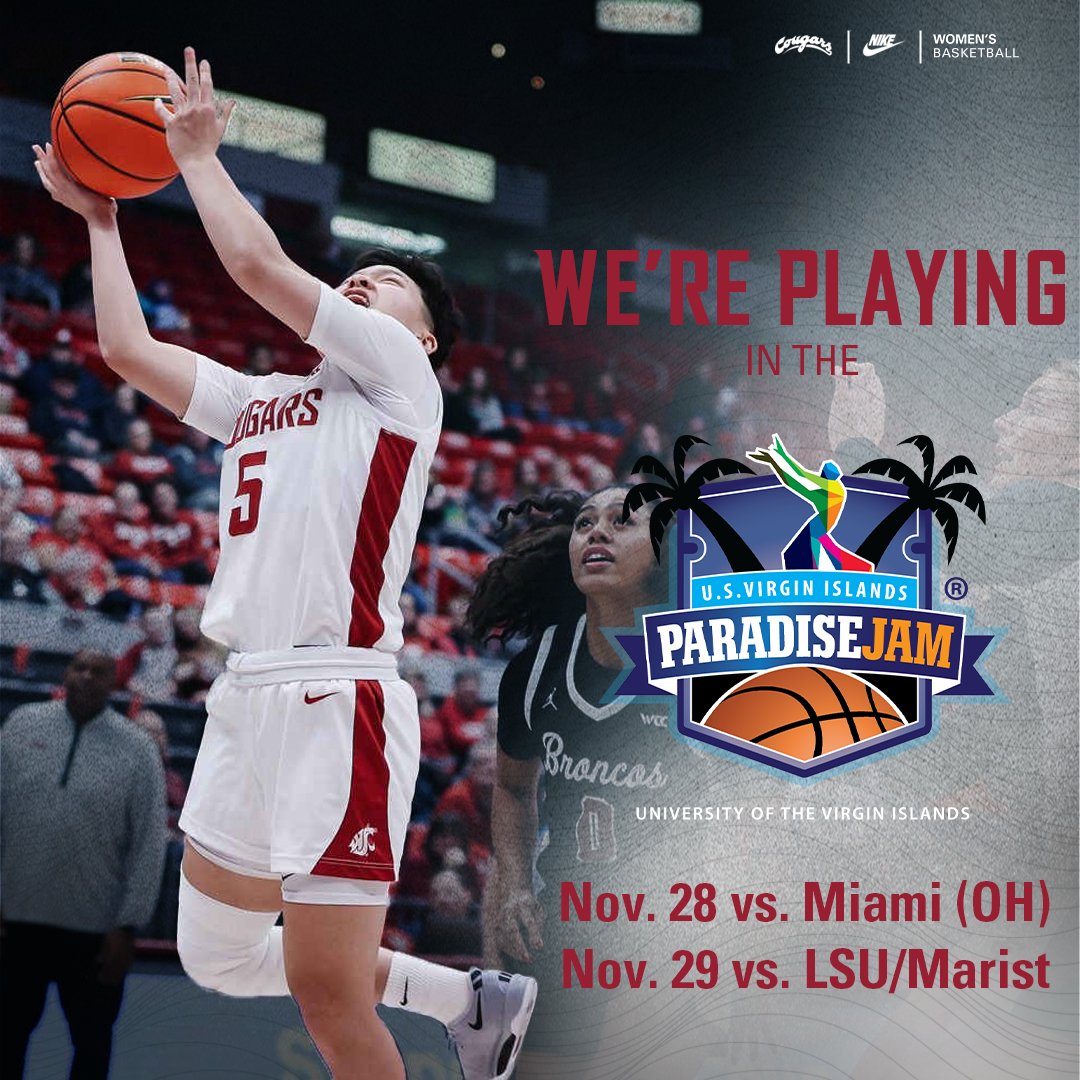 WSUCougarWBB's tweet image. The Cougars will be playing in the 2025 Paradise Jam at the U.S. Virgin Islands this fall!
The women will take on Miami (OH) at 2:30 pm PT on Friday, Nov. 28 before then facing off with either LSU or Marist on Saturday, Nov. 29!
๐ฐ | wsucougars.com/news/2025/7/9/โฆ
#GoCougs