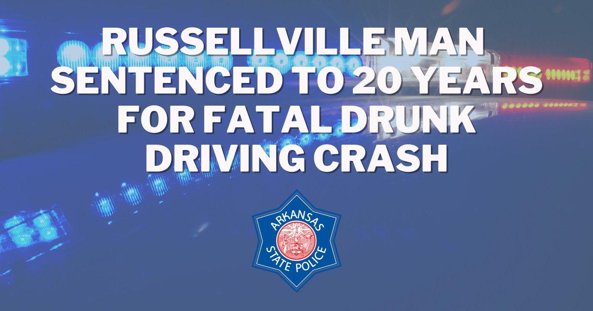 ARStatePolice's tweet image. On 07/07/2025, a Washington Co. Circuit Judge sentenced Alexander Rios-Rodriguez, 28, of Russellville, to 20 years in the AR DOC following his guilty plea to Negligent Homicide and 3 counts of 2nd-Degree Battery from a 2024 fatal drunk driving accident.
dps.arkansas.gov/news/russellvi…