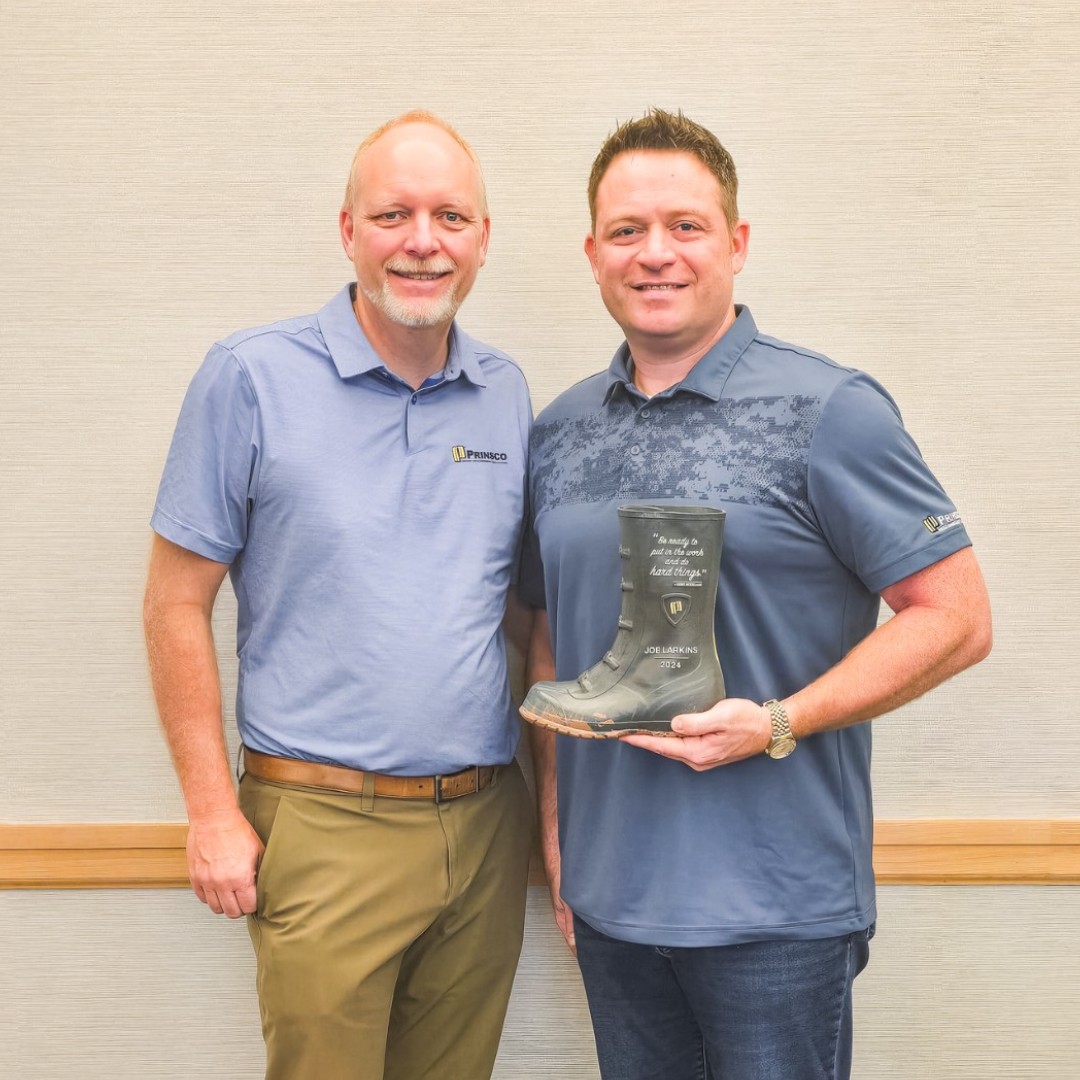 Congrats to Joe Larkins, Director of Process Technology, for being our 2024 "Five Buckle Boot Award" recipient! This award honors team members for their leadership in living out our core values– Joe's been with Prinsco over 20 years and is a role model to all he works alongside!