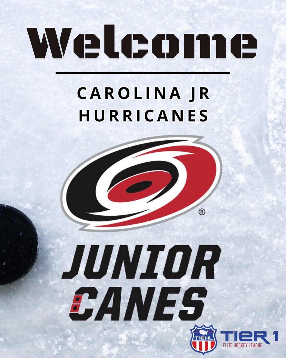 T1EHL's tweet photo. 🌪️ Welcome to the Show! 🌪️
The Carolina Jr. Hurricanes are officially joining the T1EHL full-time!

Bringing southern speed, skill &amp; tradition — let’s give them a warm T1EHL welcome 👏

 #T1EHL #CJHurricanes https://t.co/TzIdtOARw5