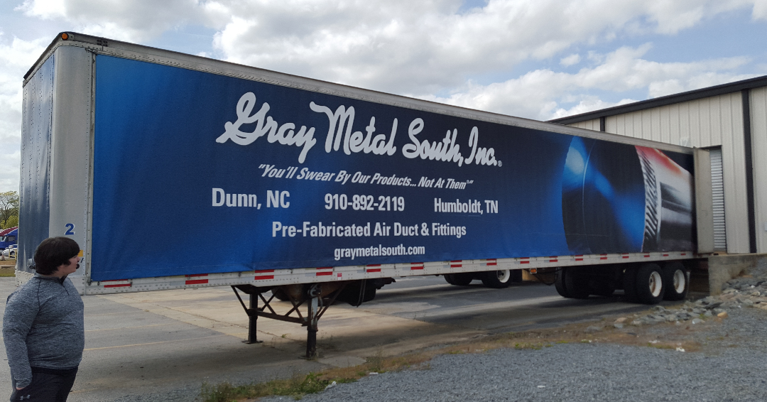 Capitalwraps's tweet photo. Grey Metal South's fleet just got a major upgrade a few years ago! 🚚 Wrapped their 48' &amp; 53' trailers with full branding and product shots. Making big statements on NC roads. Precision for massive scale. https://t.co/yfqLTpZCa5