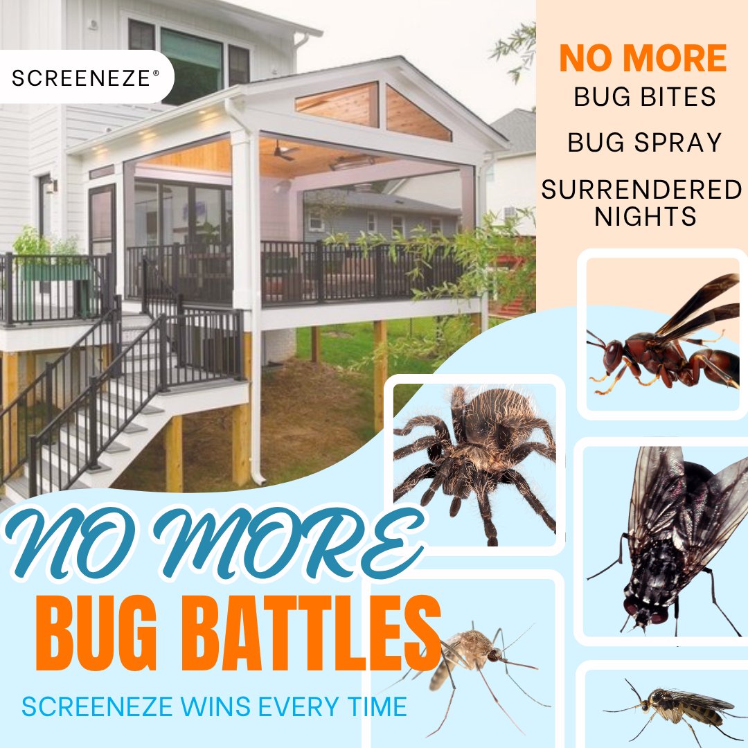 No more bug bites. No more bug spray. No more ruined evenings.

With SCREENEZE®, you win the battle against bugs before it begins. 

Stay outside longer—bite-free and worry-free.🥳

#screeneze #porchlife #outdoorliving #nospline #views #nobugs