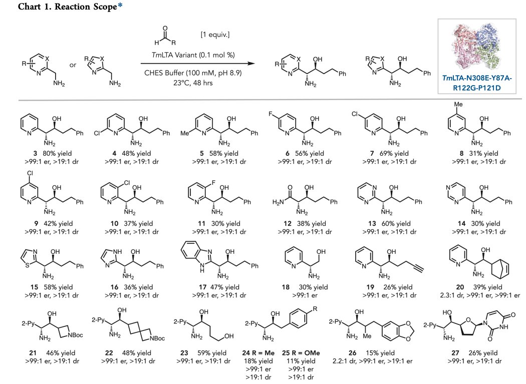 EnzymeChemistry's tweet image. Nucleophilic α-Functionalization of Benzyl Amines Using an Engineered Threonine #Aldolase by Yao Ouyang, Suhao Wang, Damien Sorigue, and Todd K. Hyster at @PrincetonChem in @J_A_C_S pubs.acs.org/doi/10.1021/ja…
