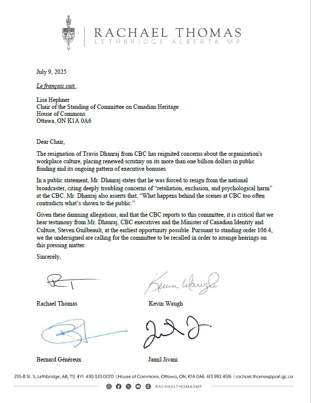 RachaelThomasAB's tweet image. BREAKING NEWS
Conservatives are calling for immediate committee hearings into the CBC for forcing the resignation of Travis Dhanraj.
The CBC is again accused of workplace harassment and bias reporting.
All of this while the CBC is funded by taxpayers and executives pay…