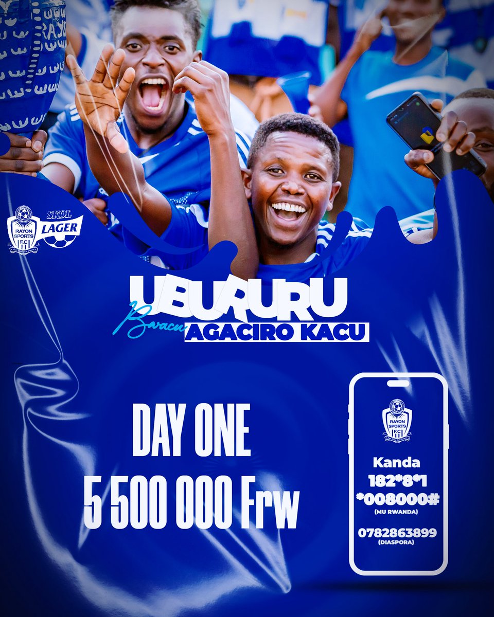 UBURURU BWACU AGACIRO KACU!!!

Umusaruro w’umunsi wa mbere!!!

Nawe wagira uruhare!!!💙🤍

Shyigikira #UbururuBwacuAgaciroKacu

🇷🇼Ku bari mu Rwanda: 

Kanda 📱 *182*8*1*008000#

✈️Ku bari mu mahanga: 

Kanda 📱*182*1*1*0782863899# 

 Tera inkunga #Gikundiro yawe!!!