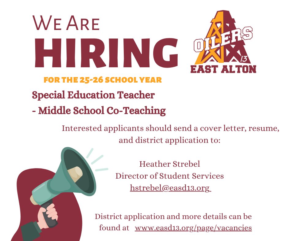 We are looking for a middle school special education teacher for the 25-26 school year!