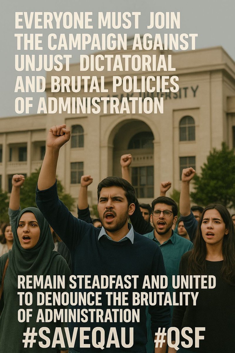 nadeemsaeed007's tweet photo. When students ask for justice, they’re branded as rebels.
When admin fails its duty, they hide behind policies.
This power imbalance must END.
#SaveQAU
 #QSF https://t.co/GsRq2P2qVl