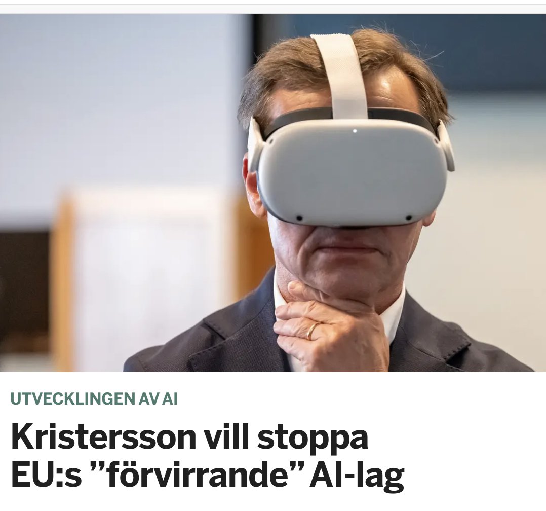 tegmark's tweet image. Sverige är nu Europa-sämst på AI-säkerhet efter att @UlfKristersson blivit första EU-stadschef som vill fördröja delar av EUs AI-lag. Det är Ulf och inte lagen som är förvirrad: