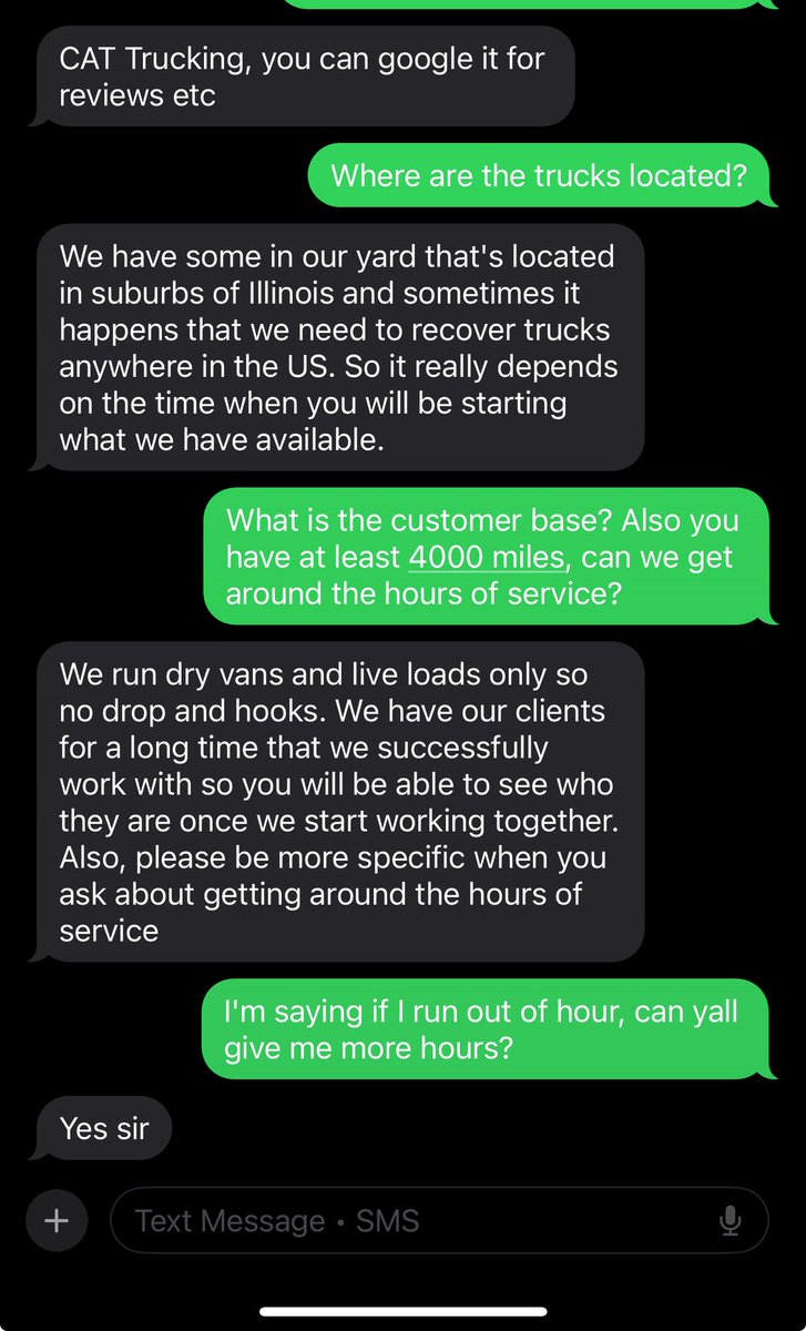 This is literally me having a conversation with a company called Cat Trucking LLC. They have no idea who they are talking to…