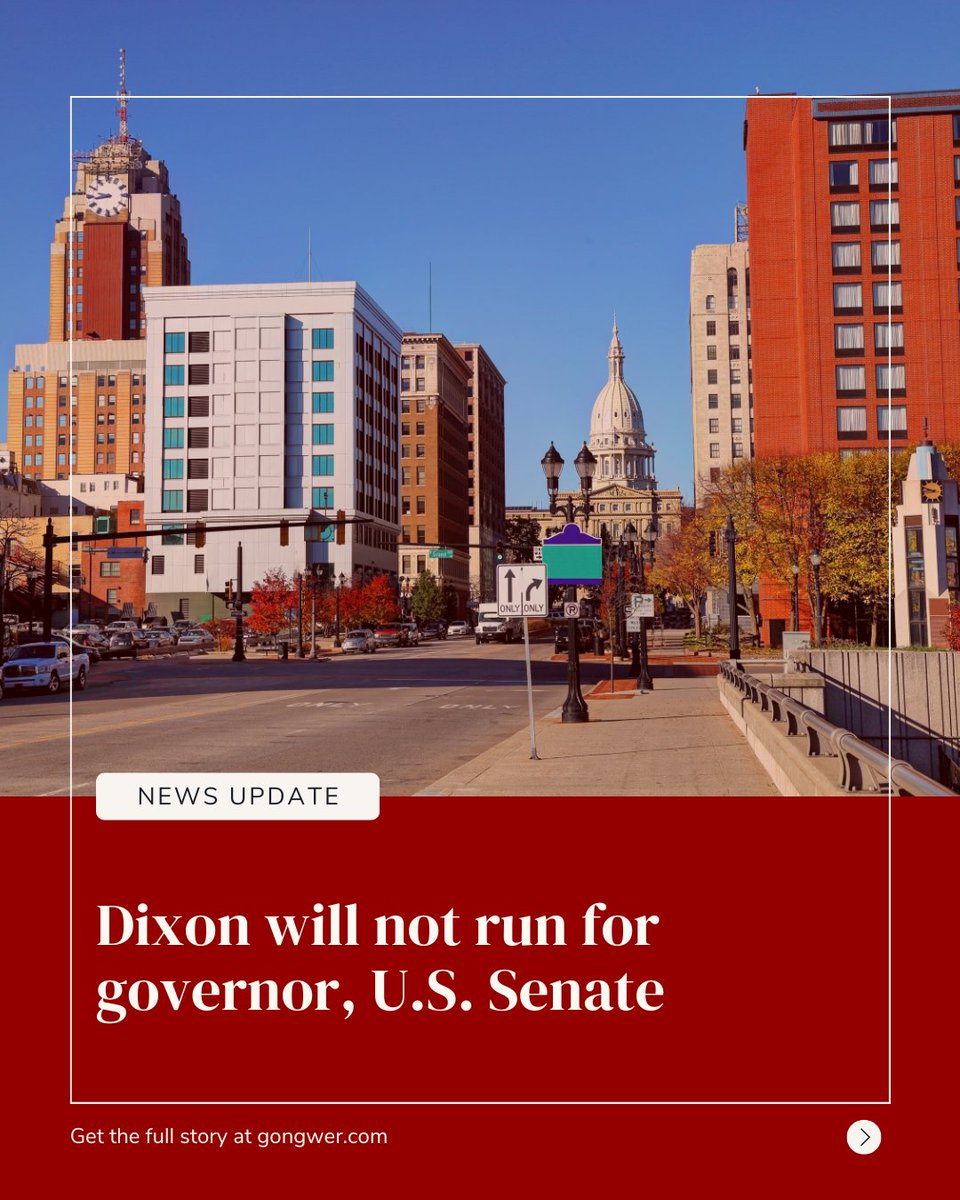 Tudor Dixon will not run for U.S. Senate or for governor, the 2022 Republican gubernatorial nominee announced this afternoon.

gongwer.com/news/update.cf…