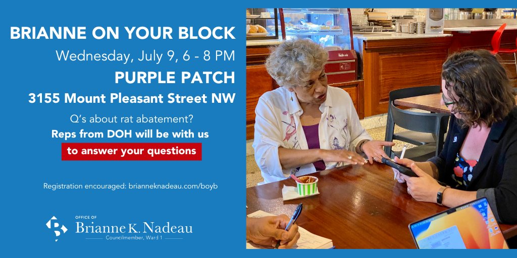 Join me tonight at Purple Patch from 6-8 pm. The rat abatement team from <a href="/_DCHealth/">DC Health</a> will also be on hand to answer questions.

Registration encouraged: brianneknadeau.com/boyb