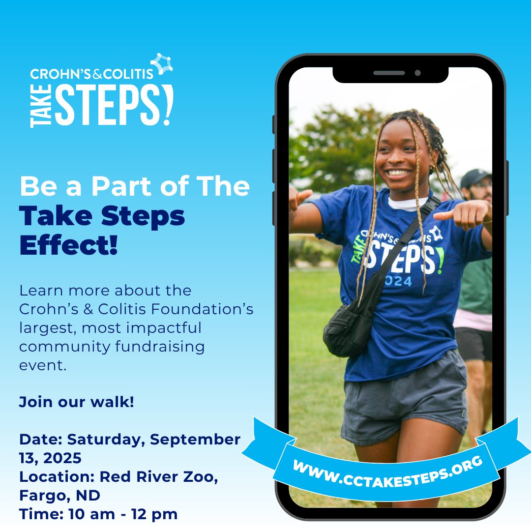 We can't wait to celebrate our North Dakota IBD Community in September! Join us on September 13, 2025 to experience the Take Steps Effect and make a difference in the lives of patients and their support systems. Sign up and find more info here: bit.ly/4nC1SOi