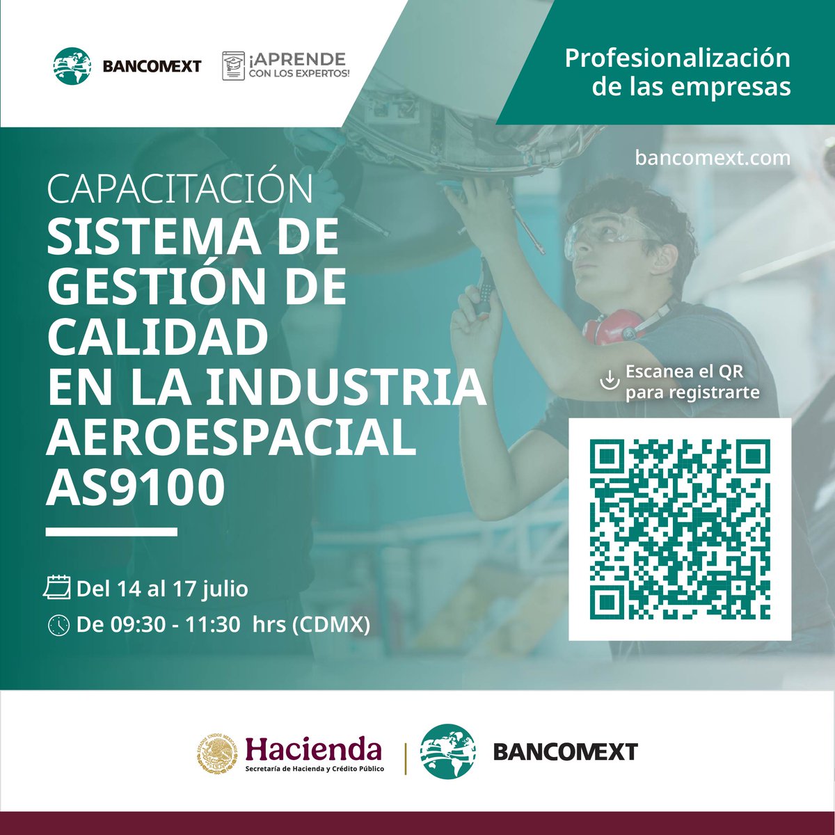 Participa en nuestra #CapacitaciónVirtual "Sistema de Gestión de Calidad en la industria Aeroespacial AS9100".

🗓️ Del 14 al 17 de julio
⏰ De 09:30 a 11:30 horas
🔗 ¡Inscríbete! ➡ bit.ly/46vYDBZ