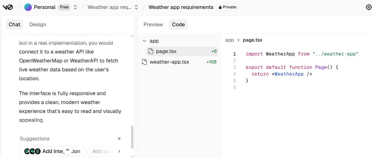 Rriara's tweet photo. Imagine having an AI tool that helps create and implement ideas with no code. I chose https://t.co/LIDXBLScb1 an AI powered tool that helps go from an idea to a working app. Here I created an app that shows weather, temperature per location, thanks to @alx_africa #ALX_AiSK https://t.co/NYwZLaX9Gv