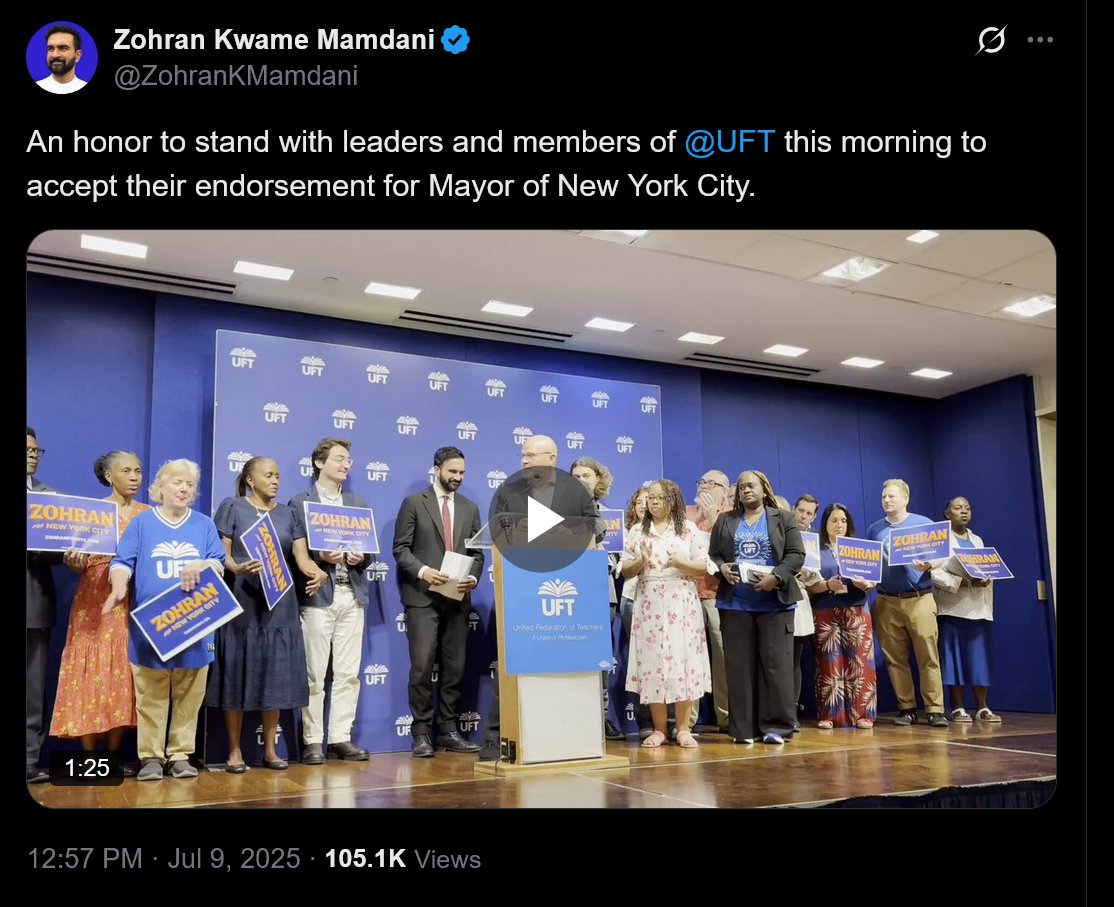 Does it surprise anyone that the United Federation of Teachers endorsed Mamdani?   

Marxism has been prevalent in our educational system for years. Is the reason for the spread of Communism in America!