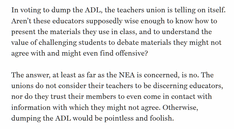 SethAMandel's tweet photo. Since Oct. 7, classrooms have been flooded with anti-Semitic teaching materials. Union leaders claimed that their teachers are thoughtfully fostering debate and that the use of these materials does not suggest the unions agree with them.

The NEA has just exposed this as a lie: https://t.co/zfqoG7kwWi