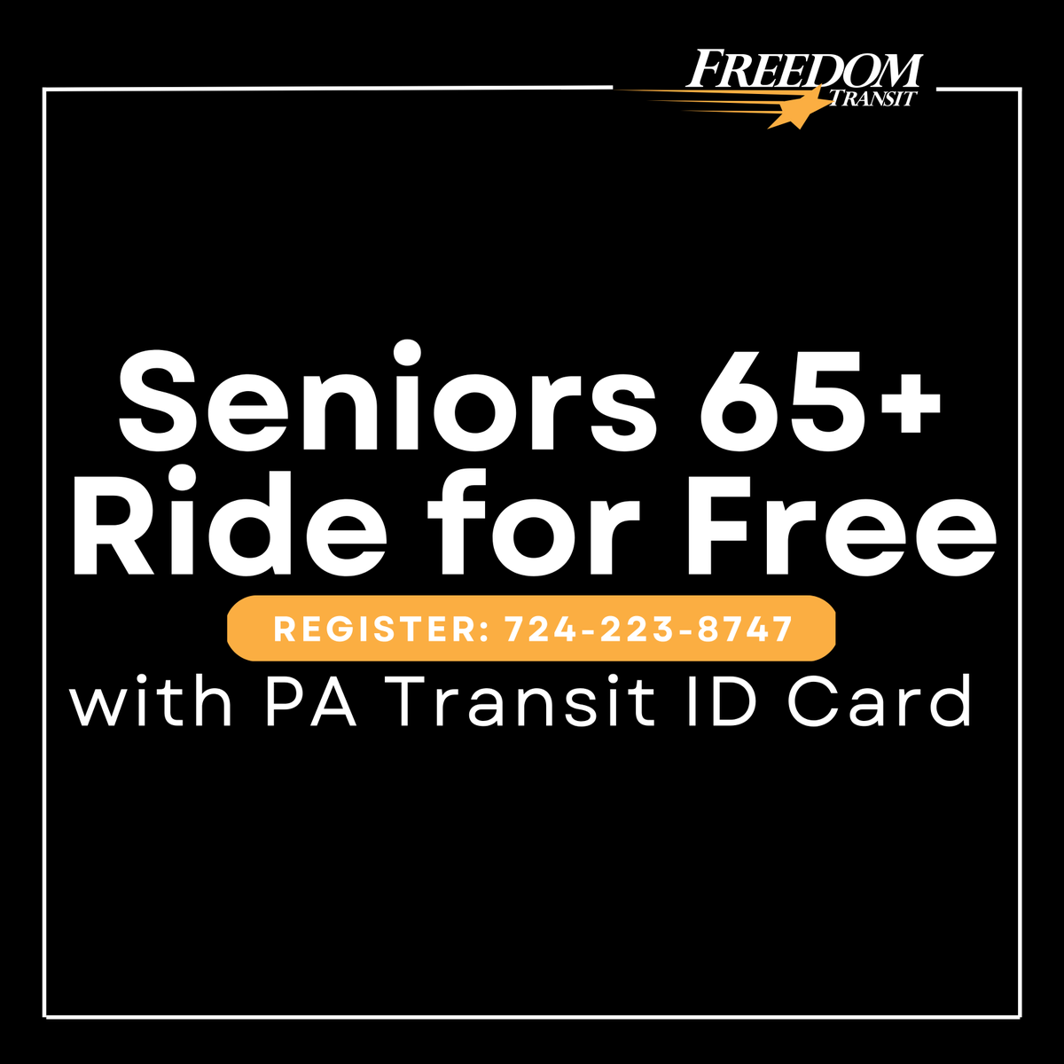 WashPATransit's tweet image. Seniors ride for free on the fixed route bus! If you&apos;re 65+, you can ride our fixed route buses at no cost. Stay connected with service across Washington County, weekday trips to Pittsburgh, and Saturday rides to South Hills Village. Call 724-223-8747 to register!