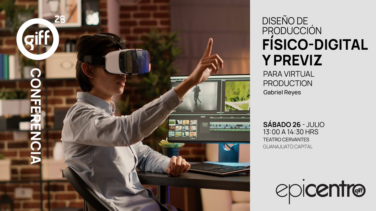 🎥 El cine del mañana se diseña hoy.
Prepárate para una conferencia que abre la puerta al futuro de la creación audiovisual.
👉 Diseño de producción físico-digital y previs
Con Gabriel Reyes, experto en Virtual Production.

🗓️ Sábado 26 de julio | 🕐 13:00 h
📍 Teatro Cervantes,