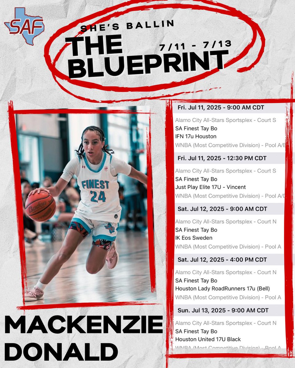 Mackenzie Donald (@kd2ten) on Twitter photo Come check us out this weekend in the annual <a href="/ShesBallin/">ShesBallin</a> Blueprint! Im so excited to compete and get on the floor with my team! <a href="/SAFinestbball/">SA Finest Basketball</a> Come check us out this weekend in the annual <a href="/ShesBallin/">ShesBallin</a> Blueprint! Im so excited to compete and get on the floor with my team! <a href="/SAFinestbball/">SA Finest Basketball</a>