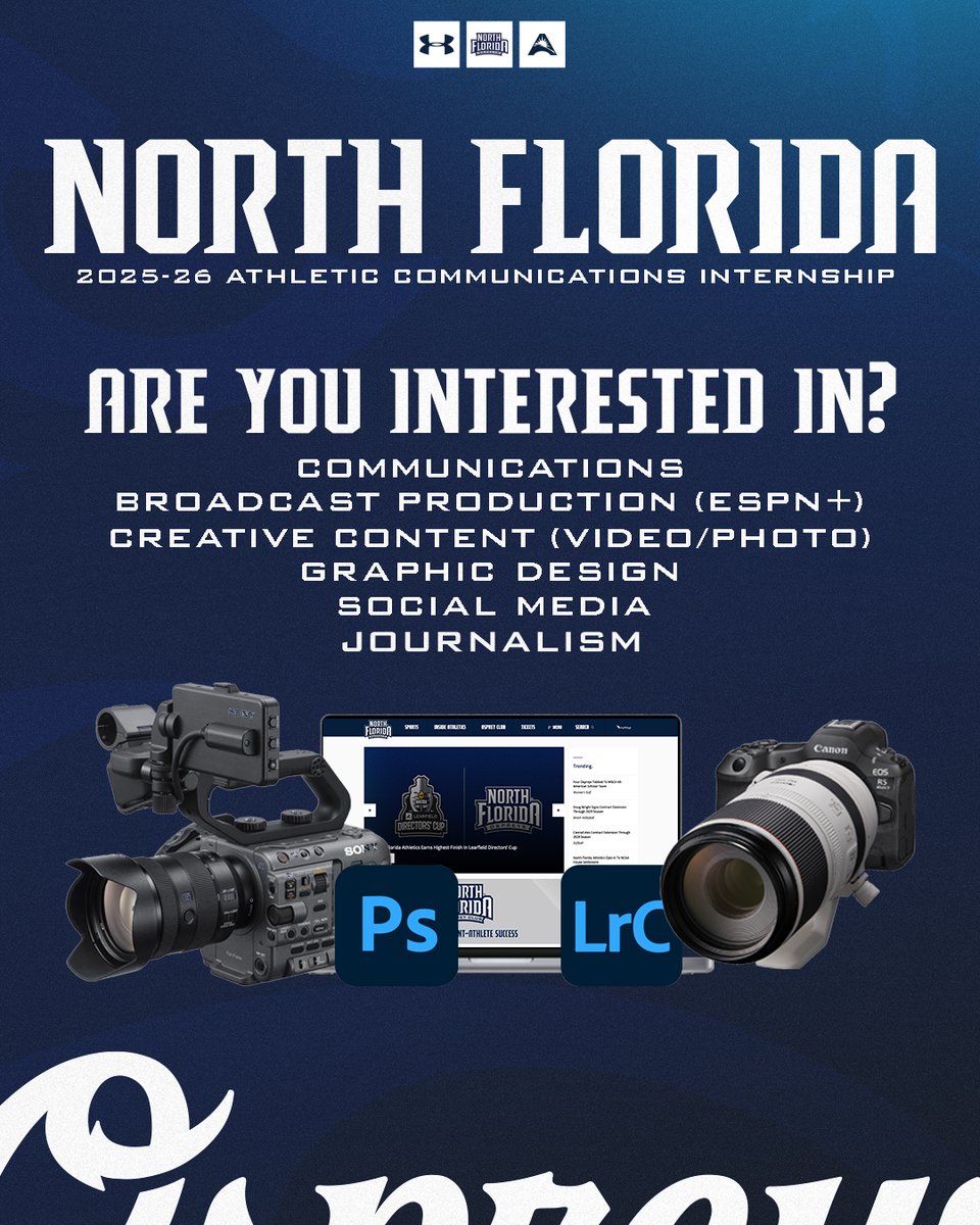 UNFOspreys's tweet image. We are now accepting applications for our 2025-26 North Florida Athletic Communications Internship program. If you are interested fill out the form below!
Form: unfospreys.com/sb_output.aspx…
#SWOOP