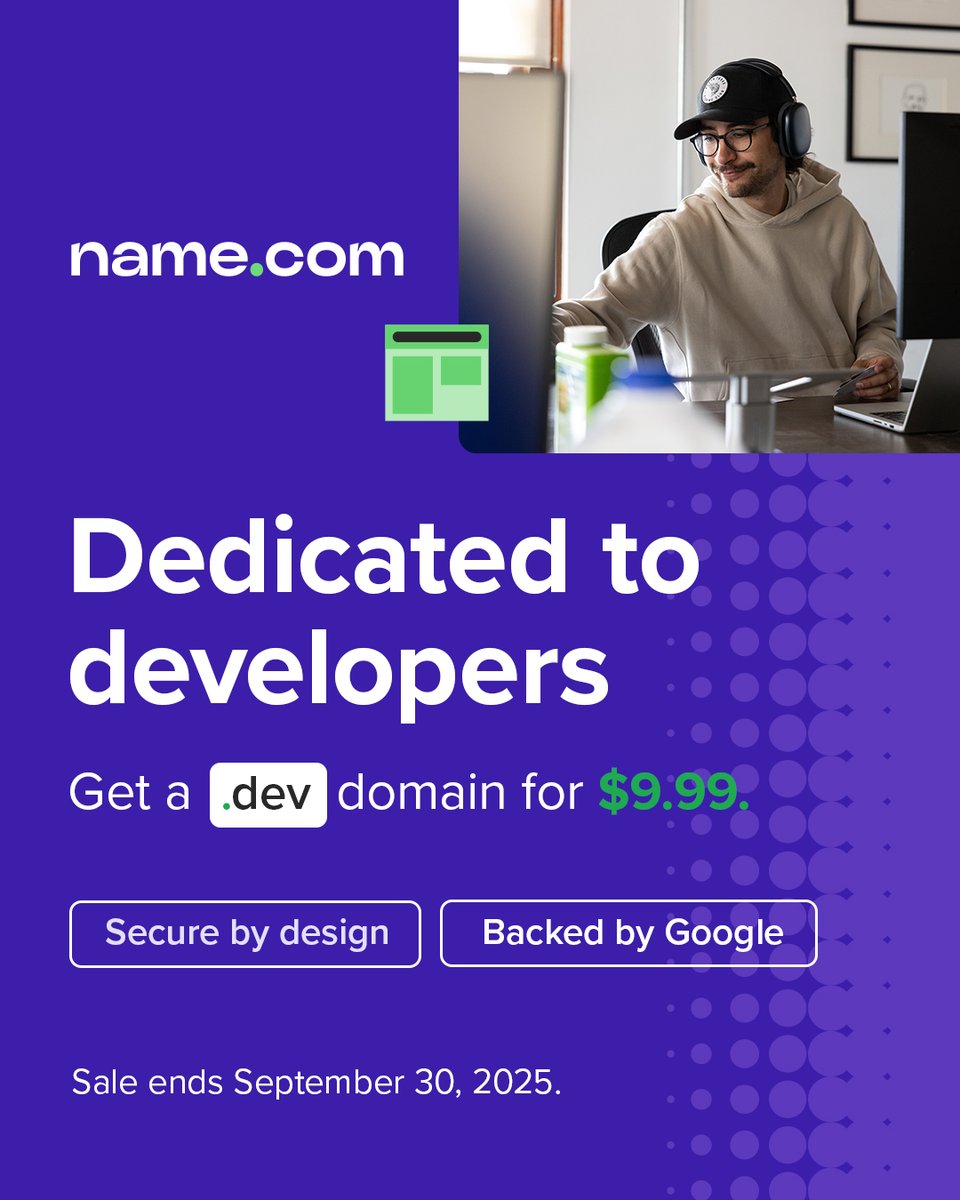 namedotcom's tweet image. Building something? Deploy it on a .dev. $9.99 through September 30th: name.social/-DEV