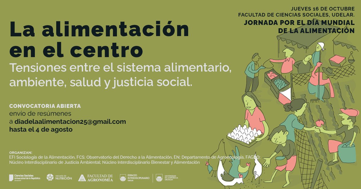 🍲𝗝𝗼𝗿𝗻𝗮𝗱𝗮 𝗽𝗼𝗿 𝗲𝗹 𝗗𝗶́𝗮 𝗠𝘂𝗻𝗱𝗶𝗮𝗹 𝗱𝗲 𝗹𝗮 𝗔𝗹𝗶𝗺𝗲𝗻𝘁𝗮𝗰𝗶𝗼́𝗻
Se realizará el 16 de octubre en Facultad de Ciencias Sociales.

📅Envío de propuestas: hasta el 4 de agoto

Más información👉 cienciassociales.edu.uy/noticias-rapid…