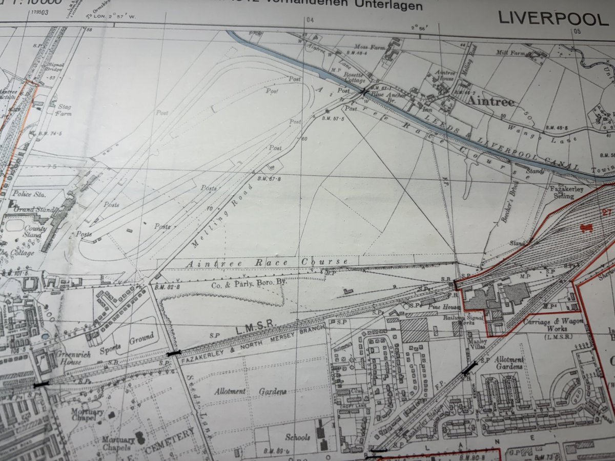 Darren Owen (@darren_owen) on Twitter photo This is a Luftwaffe map from World War 2, you can see the old railway line near Becher’s and the Canal Turn is outlined in red, signifying a target. Which makes the Canal Turn Commentary Box vulnerable to attack! 🙈😜<a href="/AintreeRaces/">Aintree Racecourse</a> This is a Luftwaffe map from World War 2, you can see the old railway line near Becher’s and the Canal Turn is outlined in red, signifying a target. Which makes the Canal Turn Commentary Box vulnerable to attack! 🙈😜<a href="/AintreeRaces/">Aintree Racecourse</a>