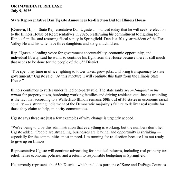 the_illinoize's tweet image. As we told subscribers this morning, Rep. Dan Ugaste (R-Geneva) is passing on a run for #ILGov and will run for re-election to the House.