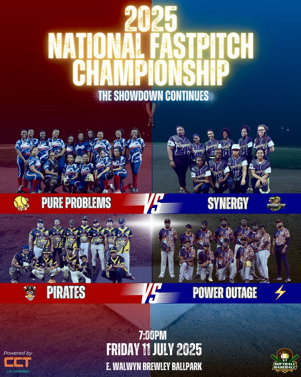 Power Outage and Synergy have 2 wins each so far in the Championship series, will Pirates and Pure Problems extend and change the narrative, or will history repeat itself⁉️

Find out this Friday @ 7:00pm starting with the Women's Game 

See you there!🔥
