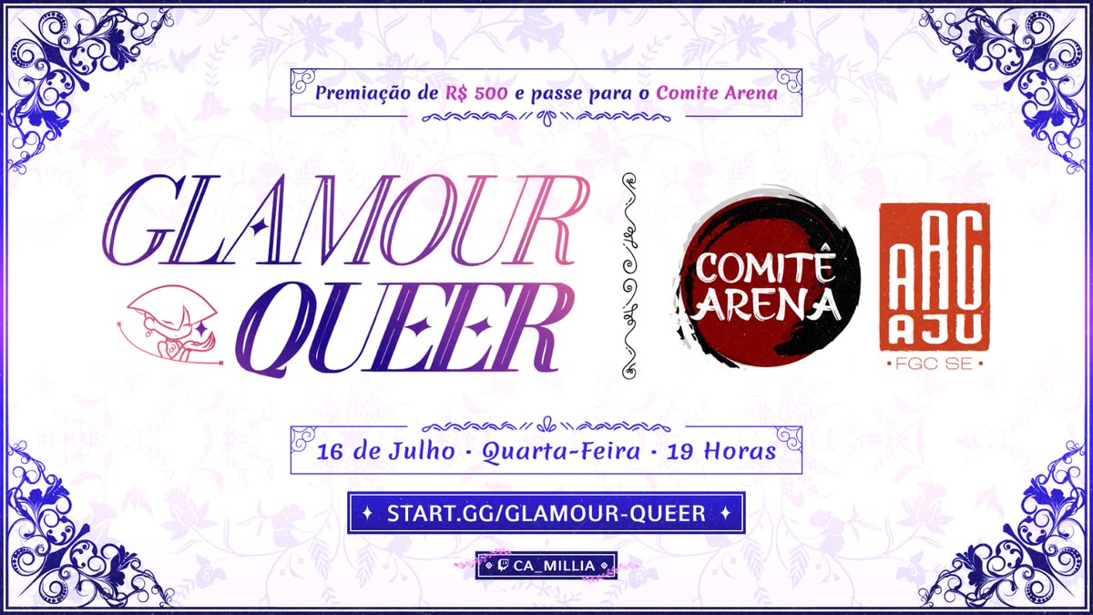 PHT | Laninha 🏳️⚧️ (@lanasooyahh) on Twitter photo Com o apoio da comunidade e da <a href="/comitegames/">Comite Games Oficial</a> e @arc_aju a premiação aumentou!
Gostaria de apoiar o evento?
🔗livepix.gg/glamourqueer
🔗forms.gle/CR2uKPV7QgJwvE…
Campeonato:
🔗start.gg/gq1
Lembrando que 100% do valor arrecadado irá para o pote do campeonato! Com o apoio da comunidade e da <a href="/comitegames/">Comite Games Oficial</a> e @arc_aju a premiação aumentou!
Gostaria de apoiar o evento?
🔗livepix.gg/glamourqueer
🔗forms.gle/CR2uKPV7QgJwvE…
Campeonato:
🔗start.gg/gq1
Lembrando que 100% do valor arrecadado irá para o pote do campeonato!