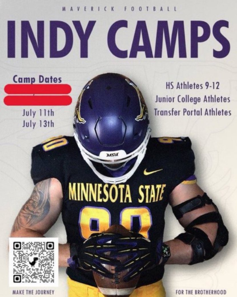 Thanks <a href="/MinnStFootball/">Minnesota State Football</a> and Coach Taylor for the camp invite! Looking forward to camp on Sunday the 13th!