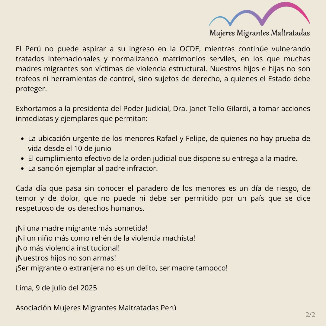 MigrantesPeru's tweet image. Hoy era la entrega de los niños de @AnaGaivao en el @PoderJudicial. Ni niños, ni padre ni abogados aparecieron. EXIGIMOS ORDEN DE UBICACIÓN Y ENTREGA INMEDIATA DE RAFAEL Y FELIPE!! @alvabren @AleRedBird @MujerDispara @AwqaFeminista @CLMAmericas @anamavidalc