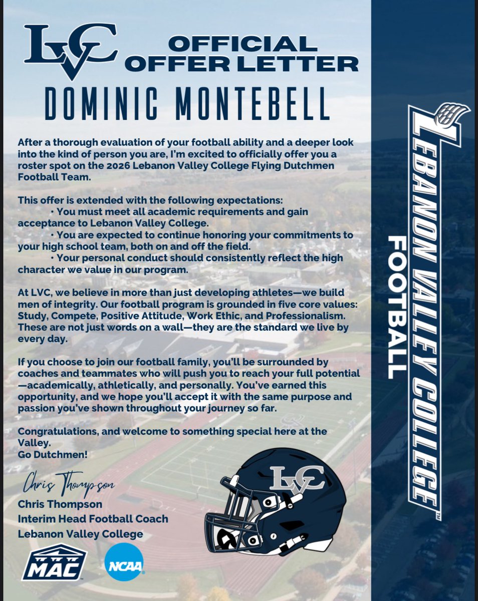 DomMonte12's tweet image. After a great talk with @CoachThompsonCT, I am Beyond Blessed to have received an Offer from Lebanon Valley College #AGTG @pframe19