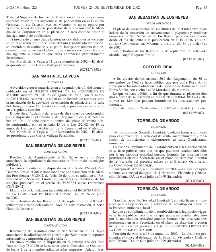 GuillermoRocaf1's tweet photo. EXCLUSIVA: LOS SEX SHOPS y PROSTÍBULOS de los que ha vivido PEDRO SÁNCHEZ 👇😡

La Familia de @sanchezcastejon tejió toda una RED de Prostíbulos, Saunas GAY y SEX-SHOPs sobre Propiedades de MUFACE (la Mutualidad de Funcionarios) y/o en municipios socialistas, como este de Torrejón de Ardoz 👇

La Sociedad San Bernardo 36 SL de la Familia de Begoña Gómez expandía la PROSTITUCIÓN, el vicio y la explotación sexual por toda España, en este caso mediante la Licencia Municipal para la actividad de "SEX-SHOP" en el municipio de Torrejón de Ardoz (Madrid) 😱

https://t.co/trFqcdCK8B