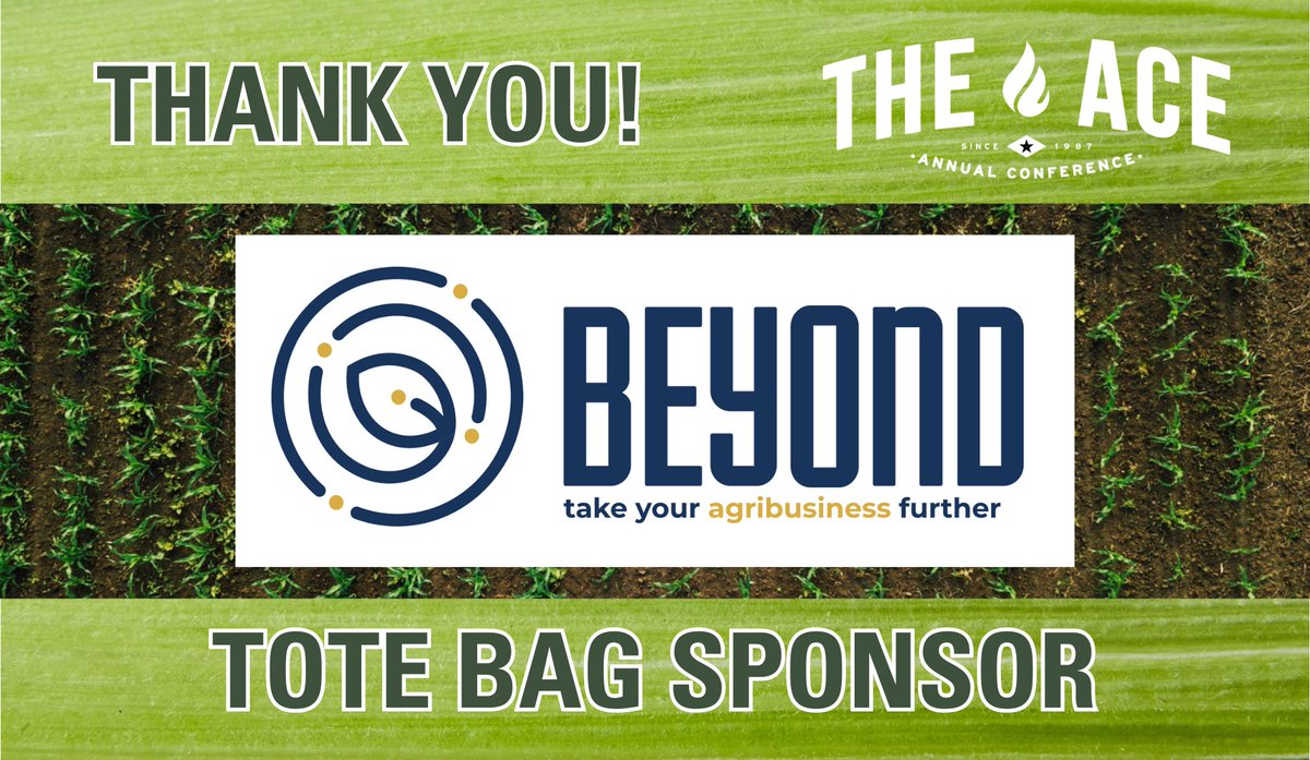 ACEethanol's tweet image. Thank you to Beyond for sponsoring the tote bags at the 38th Annual ACE Conference, taking place in Sioux Falls, SD, August 20-22!
Join Beyond & others in supporting the event! Register, book your room, and see sponsorship opportunities at ethanol.org/events/confere….