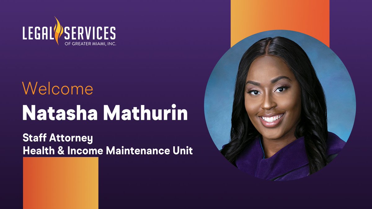 _LSGMI_'s tweet image. Legal Services warmly welcomes Natasha Mathurin as our new Health & Income Maintenance Staff Attorney. Natasha was born and raised in Miami Dade County. She received her undergraduate degree at Florida State University. After that, she received her Juris Doctor from St. Thomas…