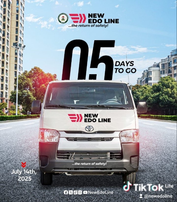 NewEdoLine's tweet image. 5 DAYS TO GO.
We’re getting closer.
New Edo Line is more than a ride, it’s a movement for safe, people-first transport in Edo State.
– Clean buses
– Cashless
– Courteous staff
– Reliable schedules
Launch: July 14th.
#NewEdoLine
#5DaysToGo
#DrivenByDignity
#EdoOnTheMove