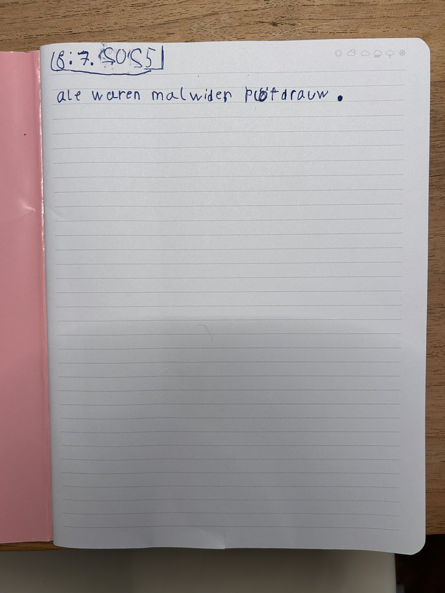 janfleischhauer's tweet image. „ale waren mal wider plöt drauw.“
(„Alle waren mal wieder blöd drauf.“)
Tagebucheintrag der Tochter / Kommentar zur Lage.