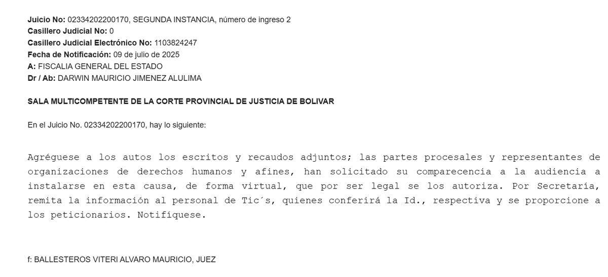 🚨Alerta:

Estos momentos se desarrolla la audiencia de apelación de 3 defensores de derechos de  #LasNaves

Pese a que fue autorizada la participación virtual de organizaciones nacionales e internacionales defensoras de #DDHH, el juez ponente nos ha expulsado de la sala