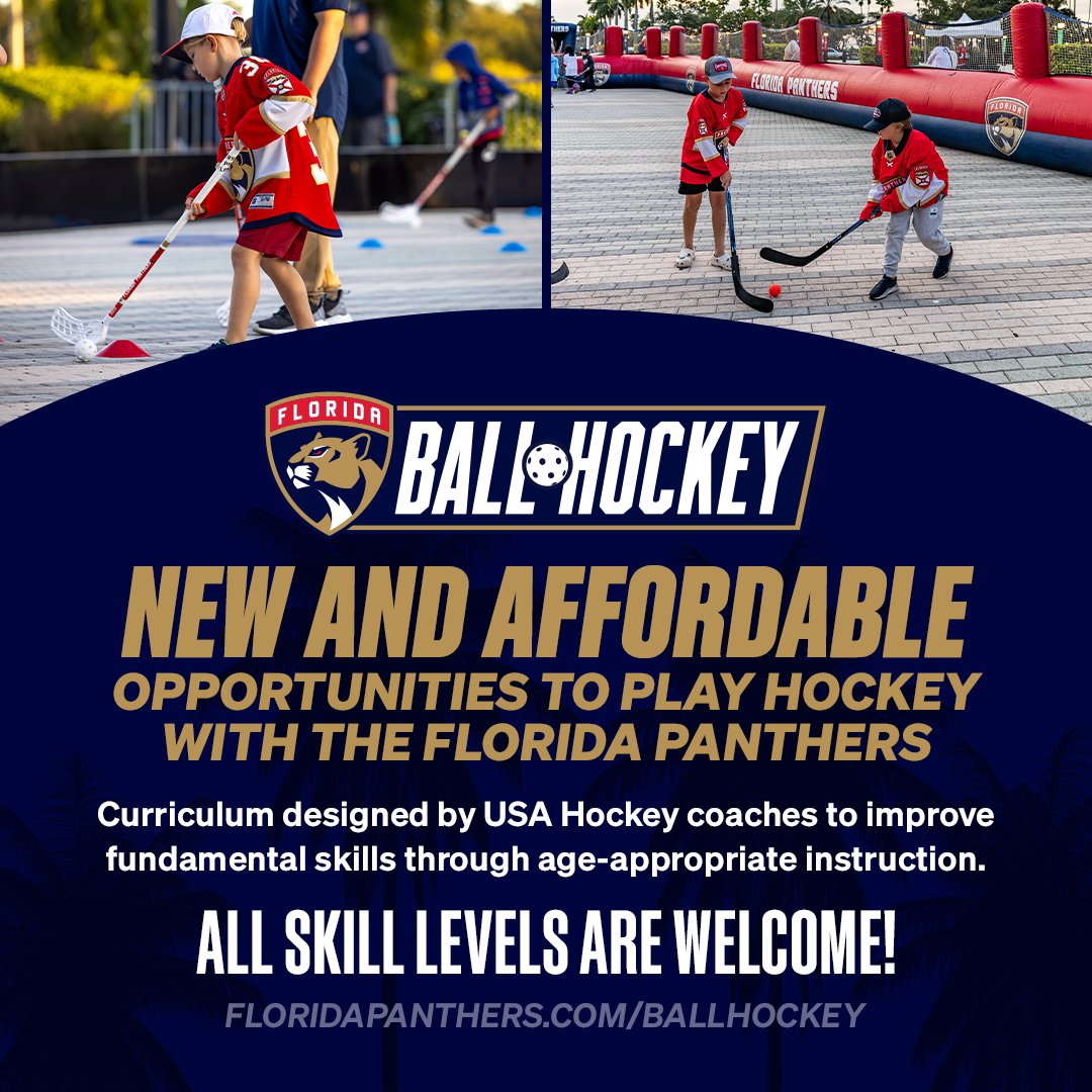 FlaPanthersCARE's tweet image. Looking for a new way to play?
Our @FlaPanthers ball hockey programs are open now for all skill levels!
Join the fun » flapanthers.co/LearnToPlay