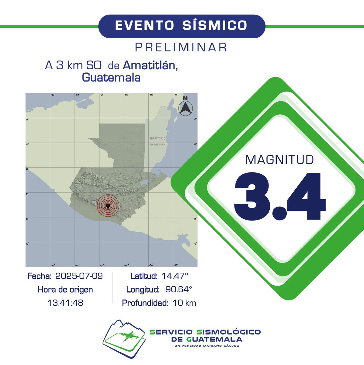 ssgin3's tweet photo. PRELIMINAR
Sismo registrado a 3 km SO de Amatitlán, Guatemala. #Temblor #TemblorGT #Sismo #SismoGT https://t.co/tuWGxoTIz9