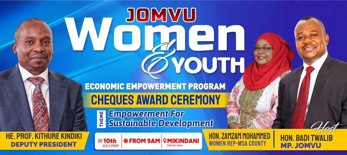 Uwezeshaji wa vijana na kina mama si kauli ya kampeni , ni ajenda ya kazi.

Kesho tunakutana Mikindani Social Hall kwa Economic Empowerment Cheques Award Ceremony.

Kazi Iendelee
#Nairobi #Empowerment 
#Tutam