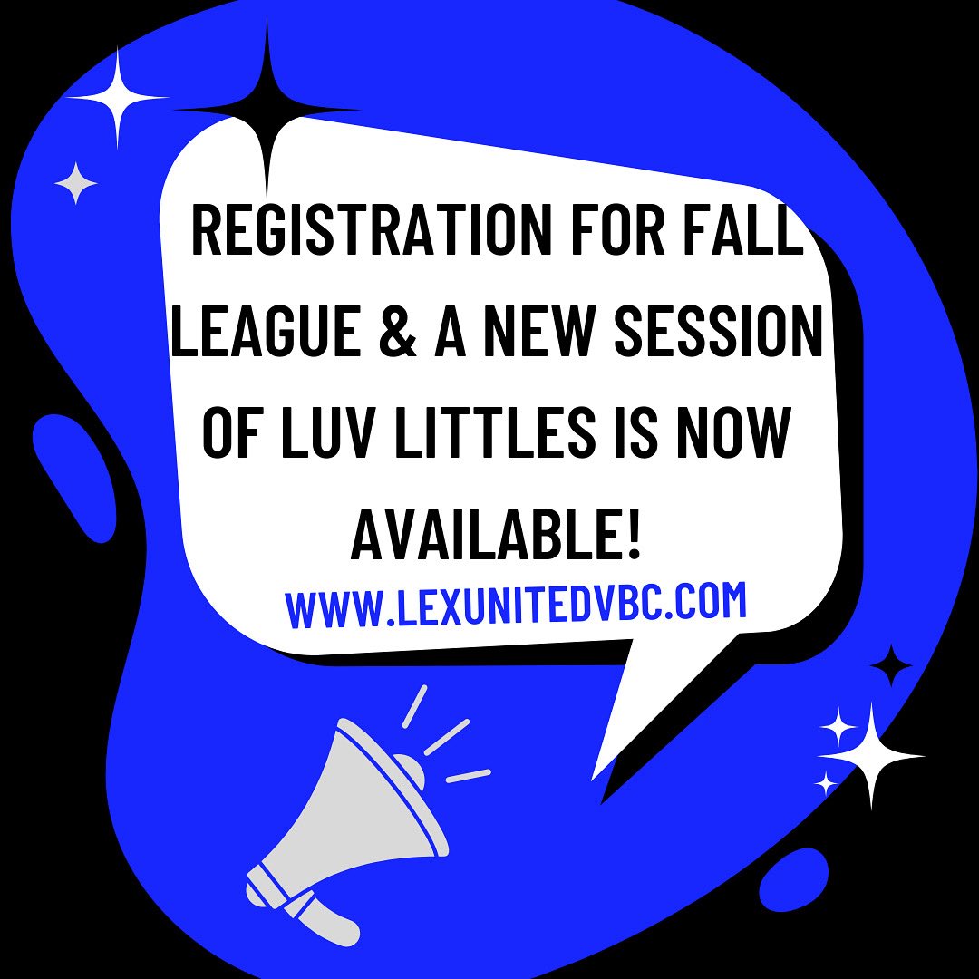 We’re excited to share that registration for our Fall League and a new round of LUV Littles is now live on our website! Use the link to head over and sign up today! lexunitedvbc.com/club/publicpro…